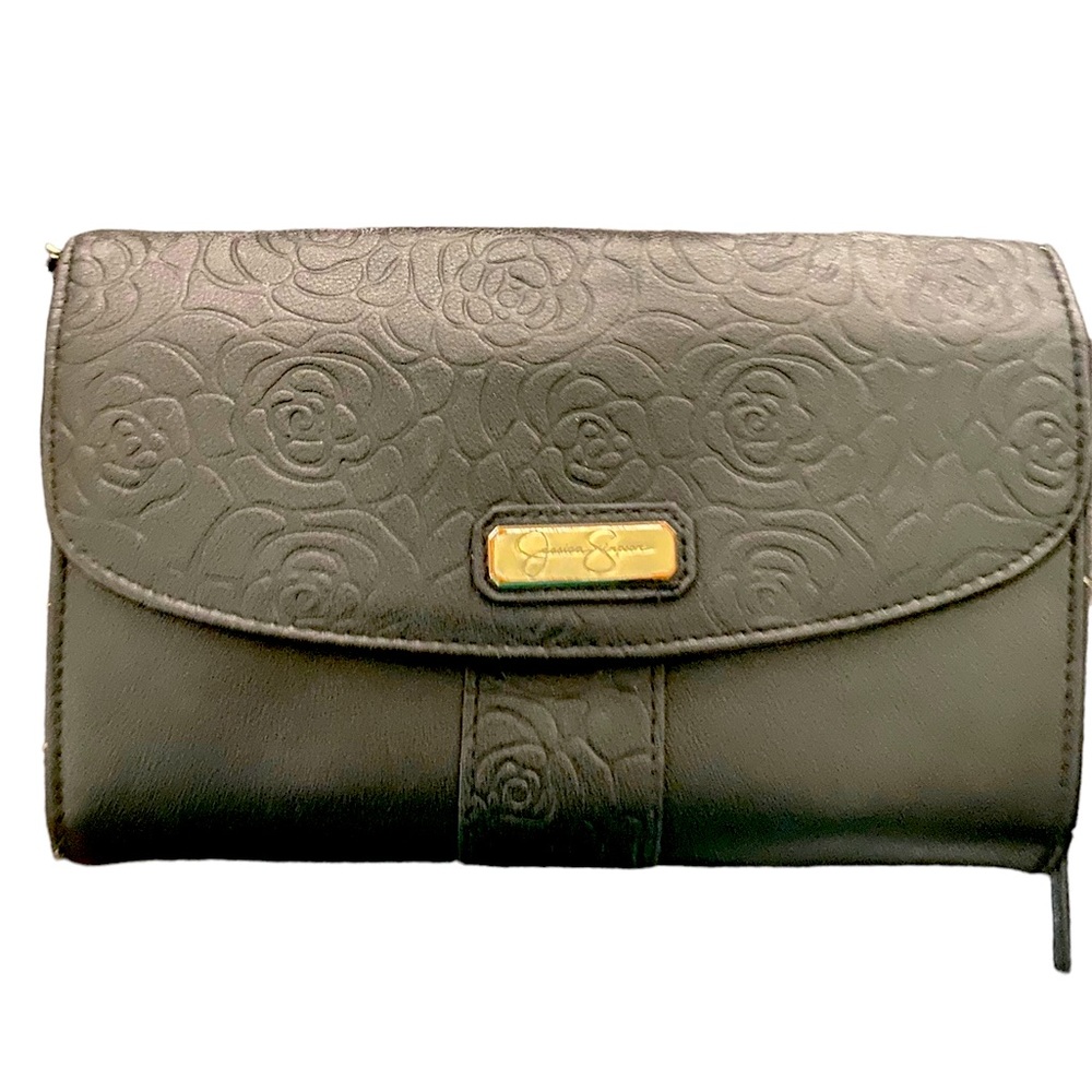 Jessica Simpson Black Clutch Bag. Leopard inside.